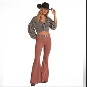 NEW Rock and Roll Denim Women's 30x32 Mauve High Rise Bell Bottom Denim Pants